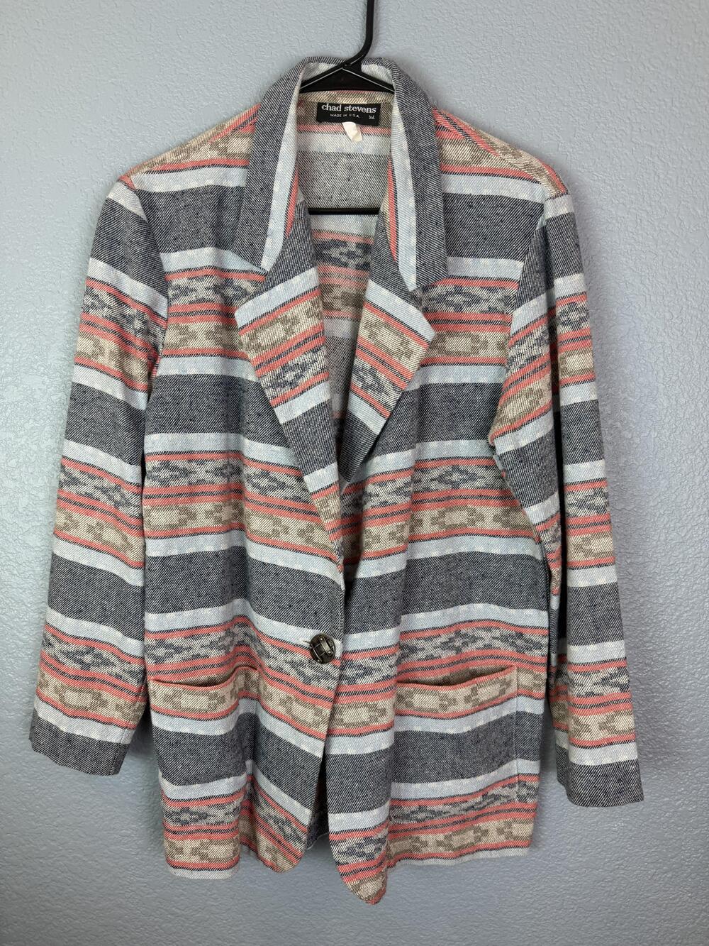 Vintage Chad Stevens Blazer Womens Medium Southwestern Stripe USA Jacket 90s